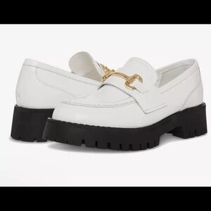 Women's Steve Madden White Loafers with Gold Accent